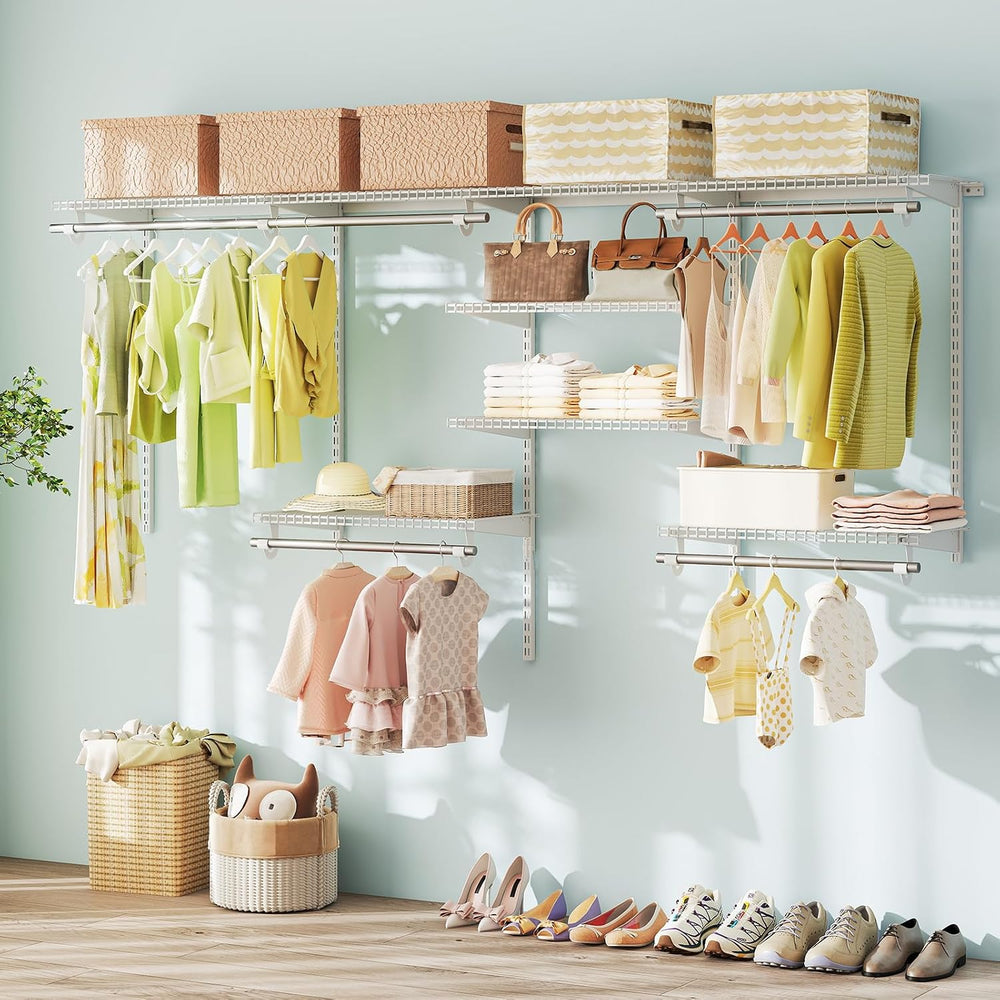 Tangkula 4 to 8 FT Custom Closet System, Wall Mounted Closet with Hanging Rod...