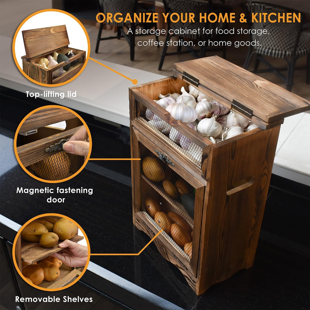 Ikee Design Free Assemble Wood Countertop Potato and Onion Storage Cabinet