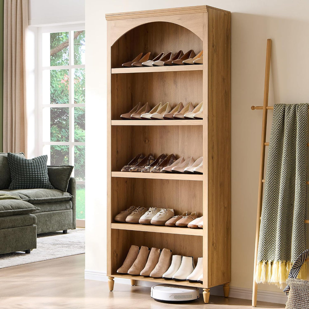 IFGET 76" Tall Arched Shoe Storage Cabinet, Large Shoe Rack, Natural