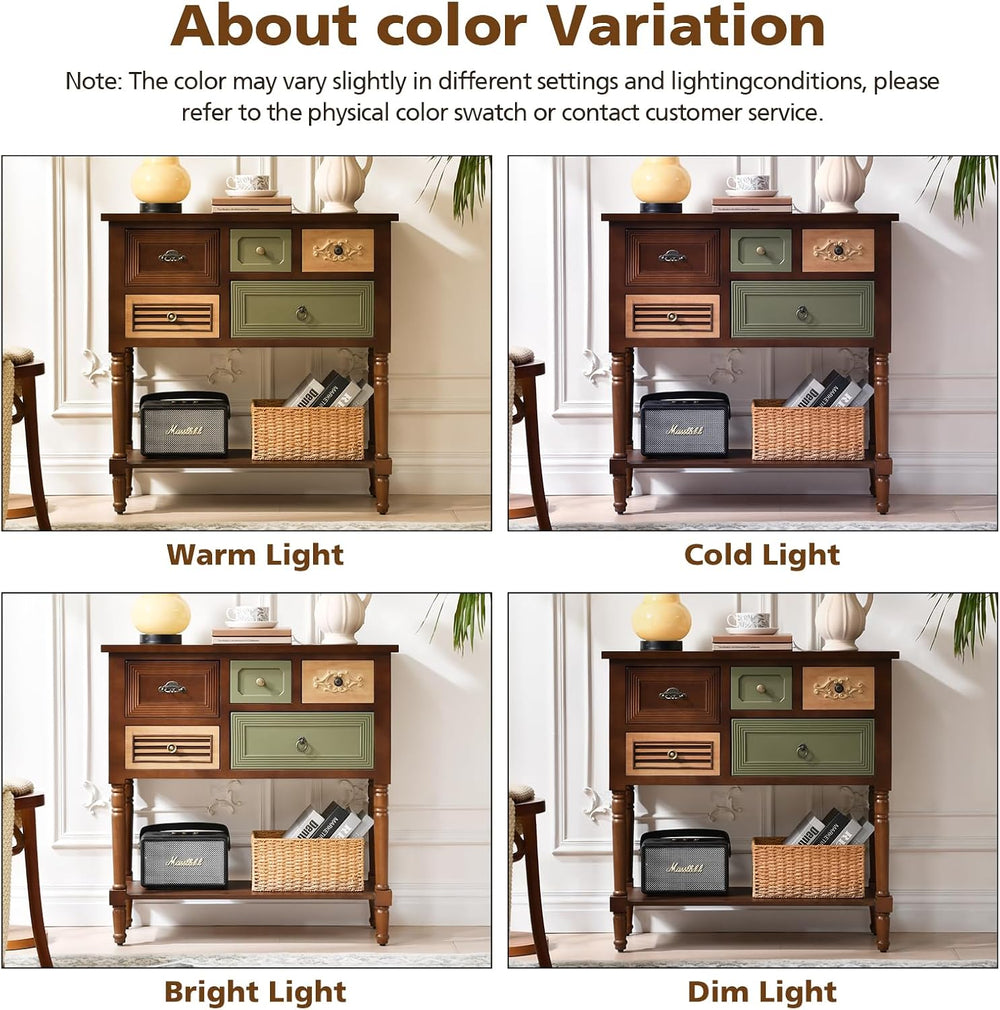 Ahokua Vintage Accent Cabinet with 5 Drawers and Open Shelf, Multi-Tone Conso...