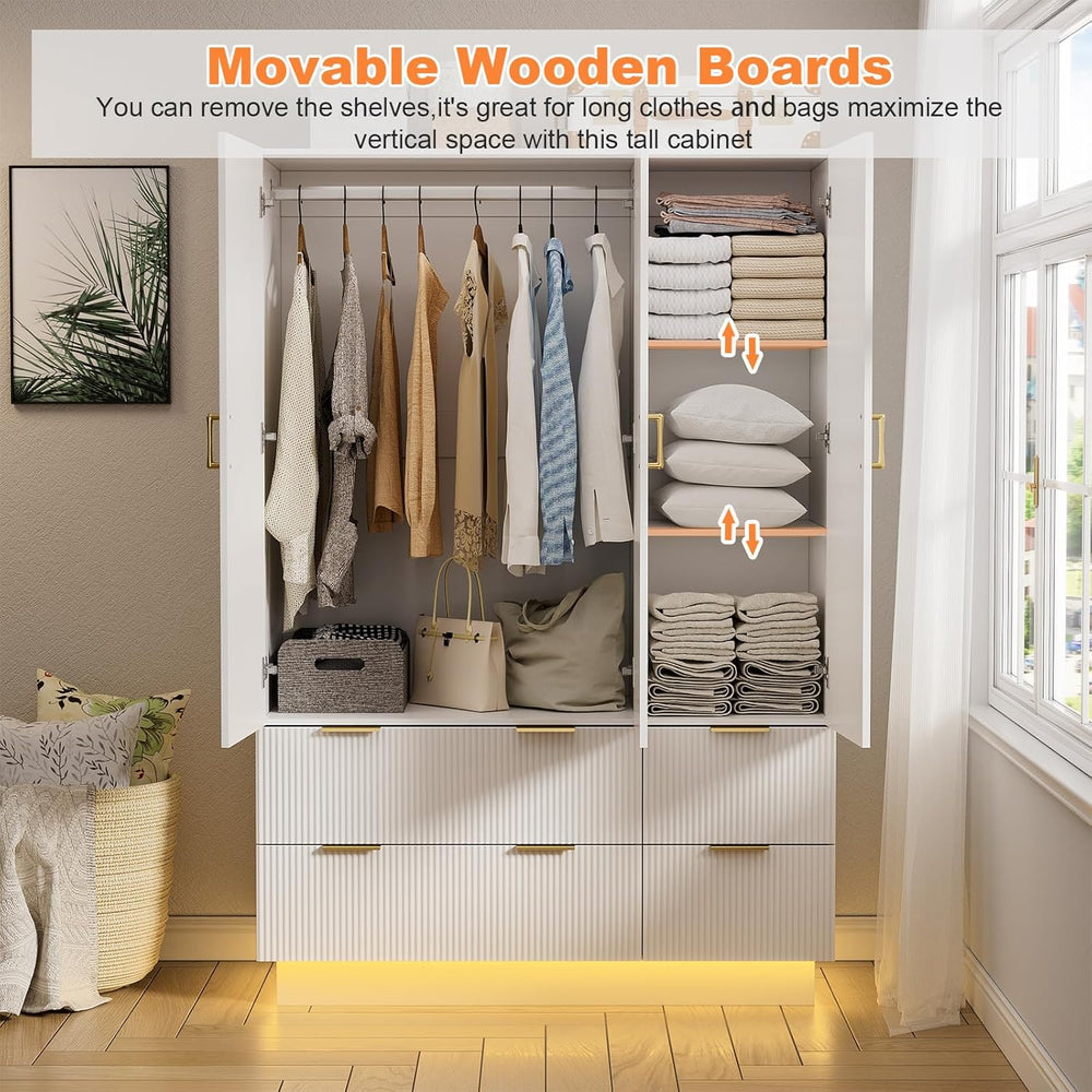 PAKASEPT Armoire Wardrobe Closet with 3 Door, Mirror, LED Lights