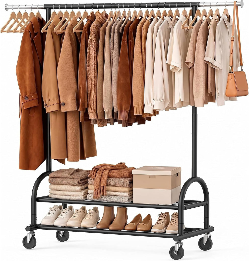 Heavy Duty Metal Clothes Rack Load 586 LBS, Height‑Adjustable Rolling Garment...