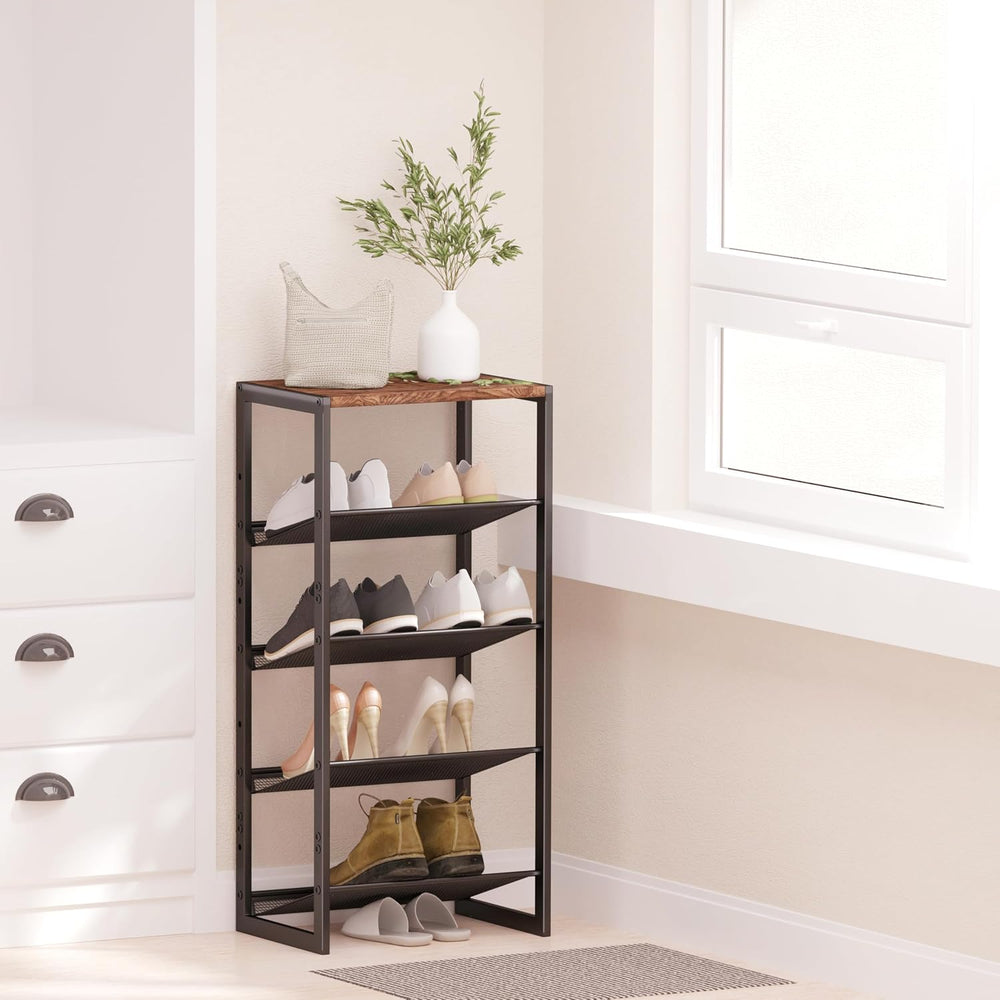 CHEMPFR Narrow 5-Tier Shoe Rack, Slim Space-Saving Shelf with Decorative Wood...