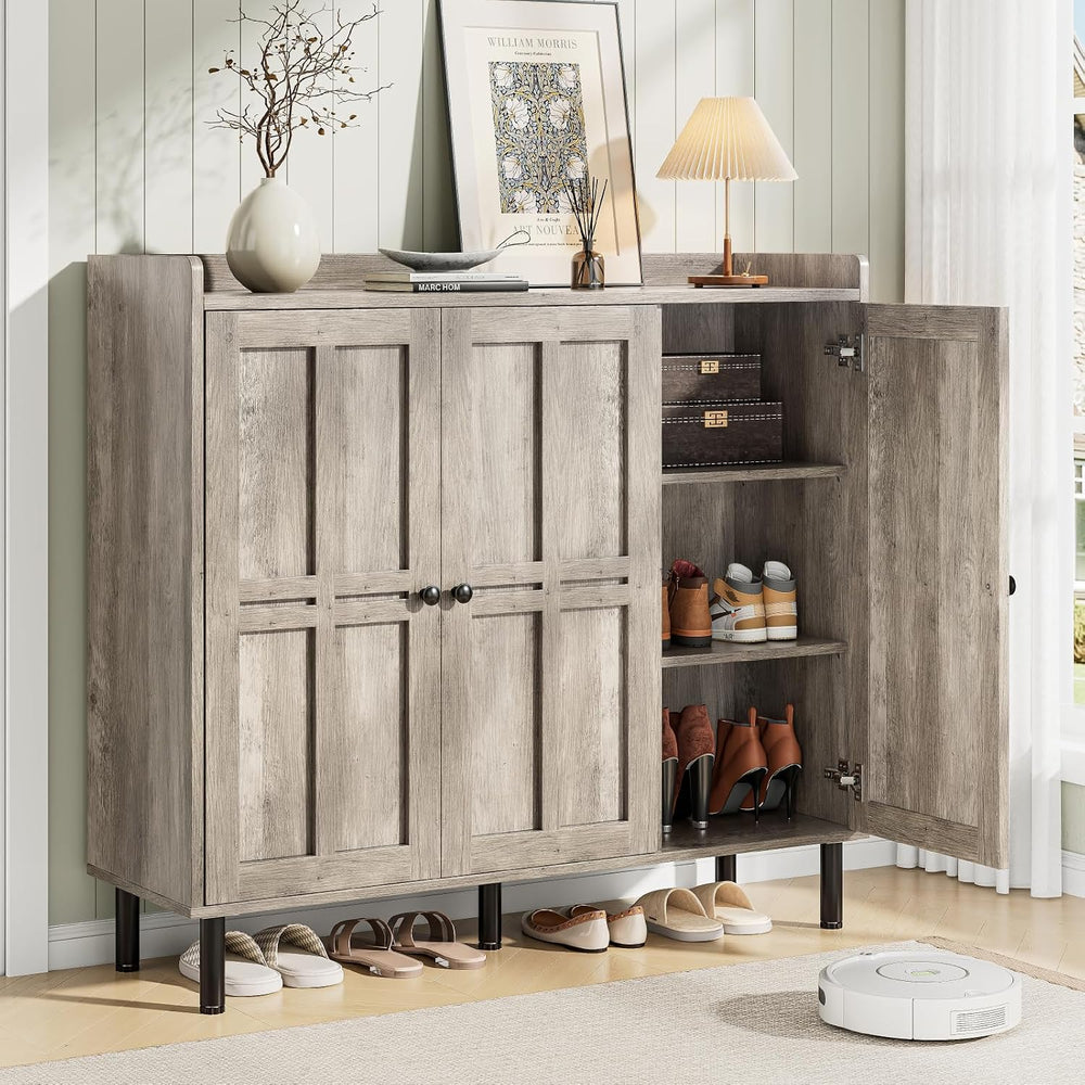 ONBRILL Entryway Shoe Cabinet with 3 Doors & Adjustable Shelves (Gray Wash)