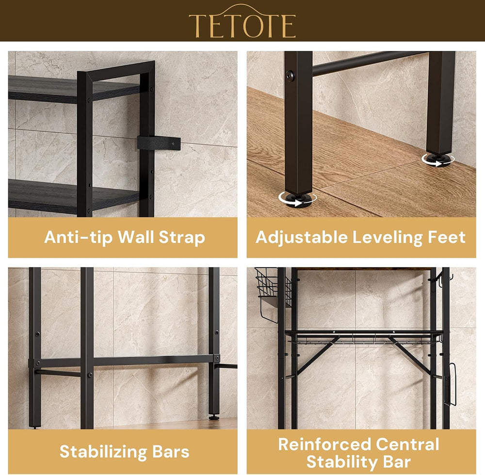 TETOTE Over-The-Toilet Storage Rack, 4-Tier Bathroom Organizer Shelf Over Toi...