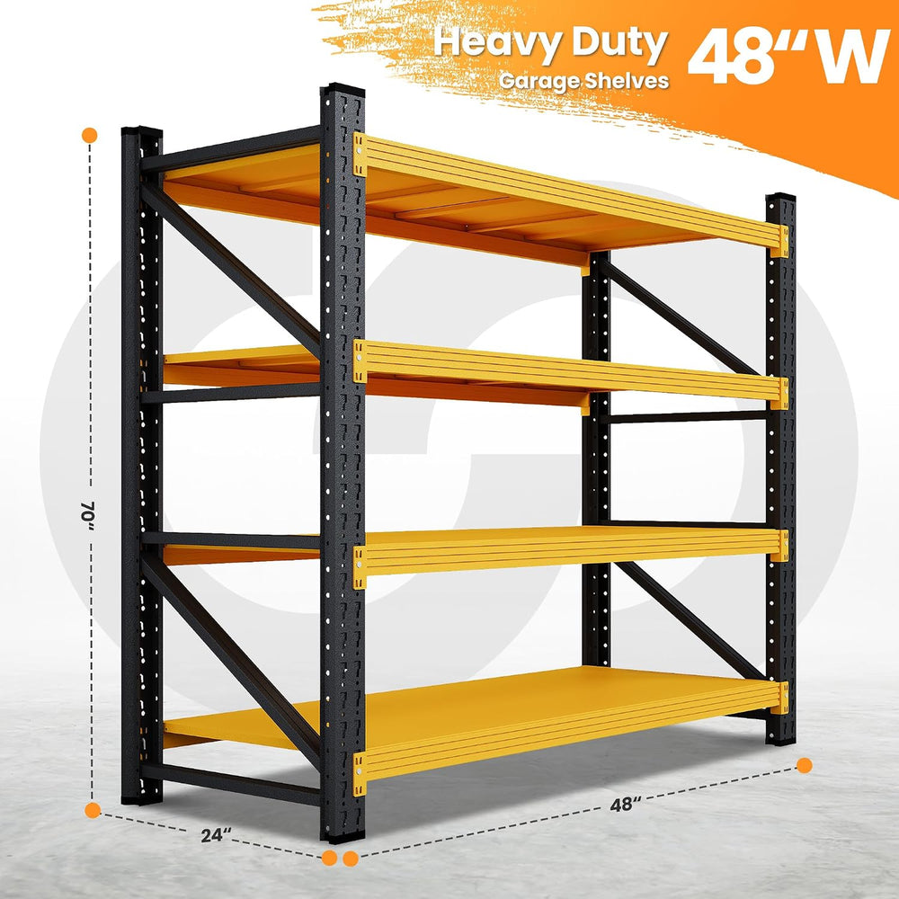 48” Wide Heavy Duty Metal Garage Shelving, Adjustable Storage Shelf