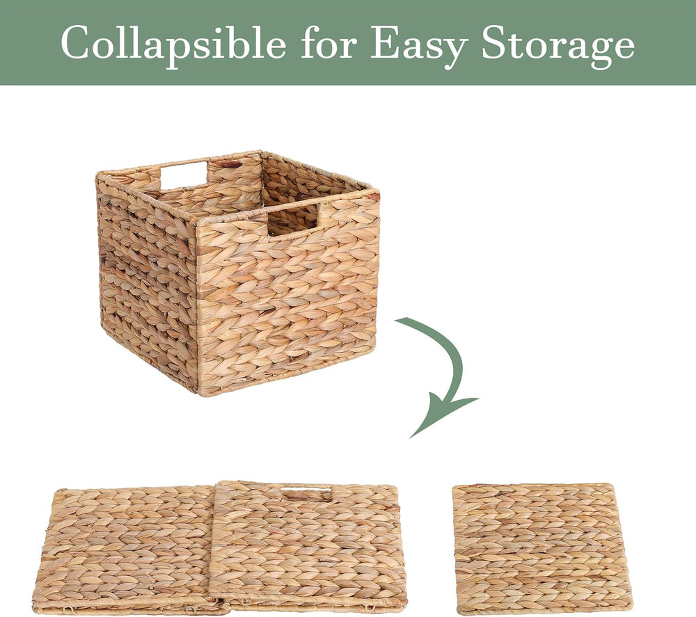 12x12x10 Water Hyacinth Storage Basket Large, Folding Cube Woven Wicker Stora...