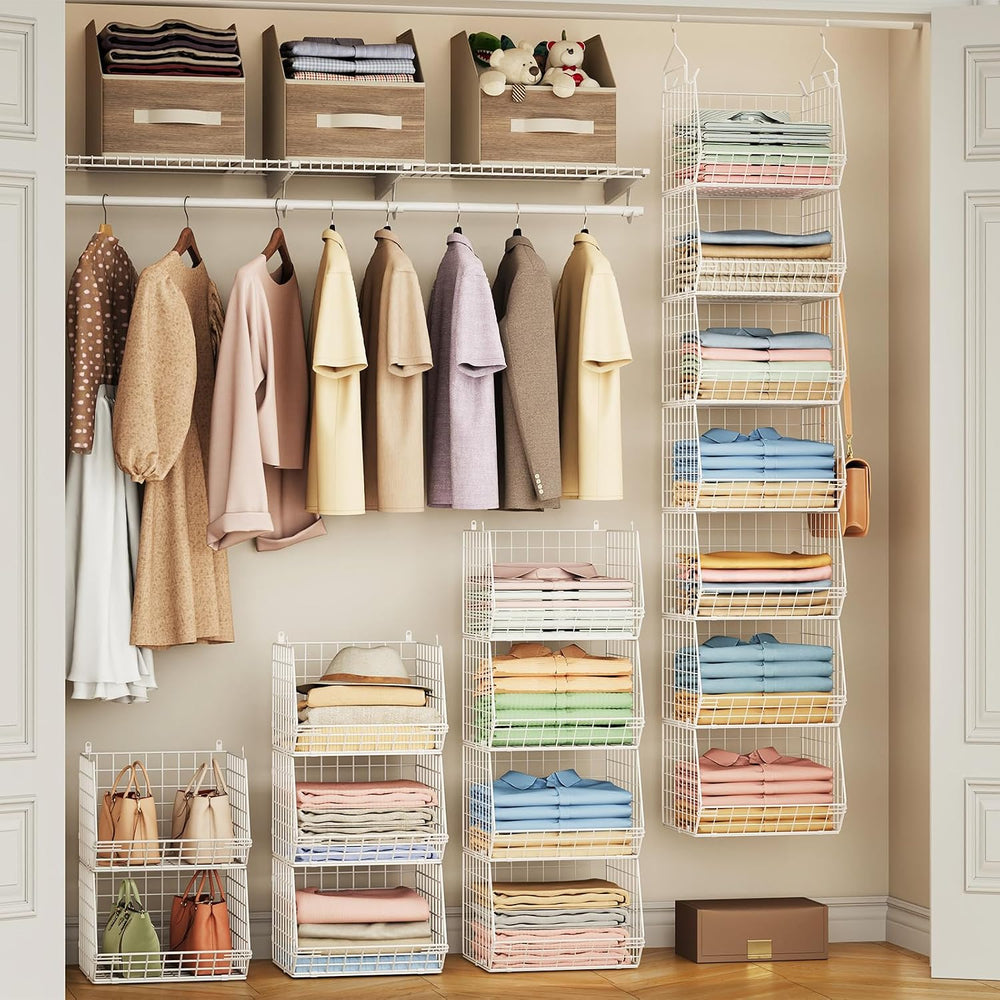 7 Tier Hanging Closet Organizer and Storage, Foldable Wire Closet Shelving wi...