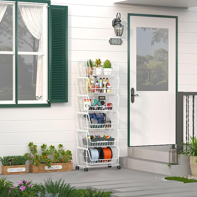 PUSDON Stackable Metal Storage Carts, Dual Use Shelf