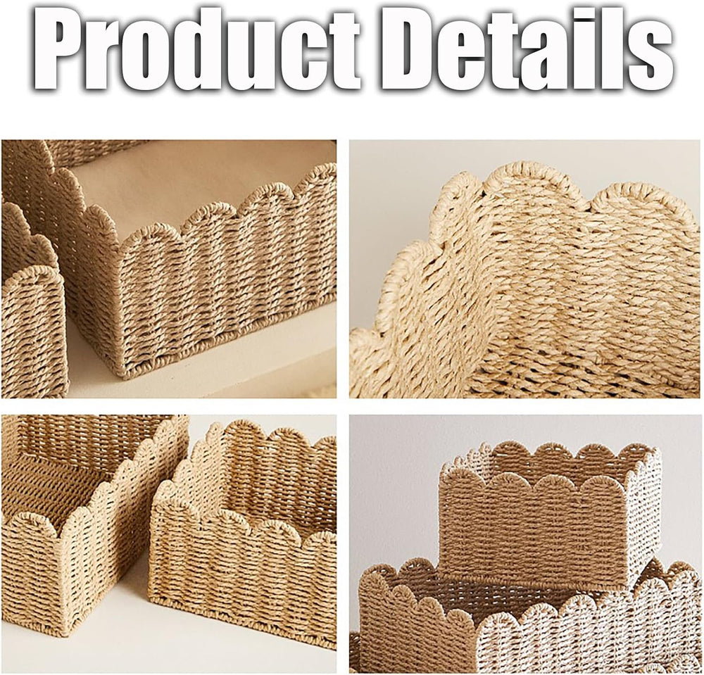 Scalloped Basket, Wicker Baskets for Storage, Hand Woven shelf Baskets, Seagr...