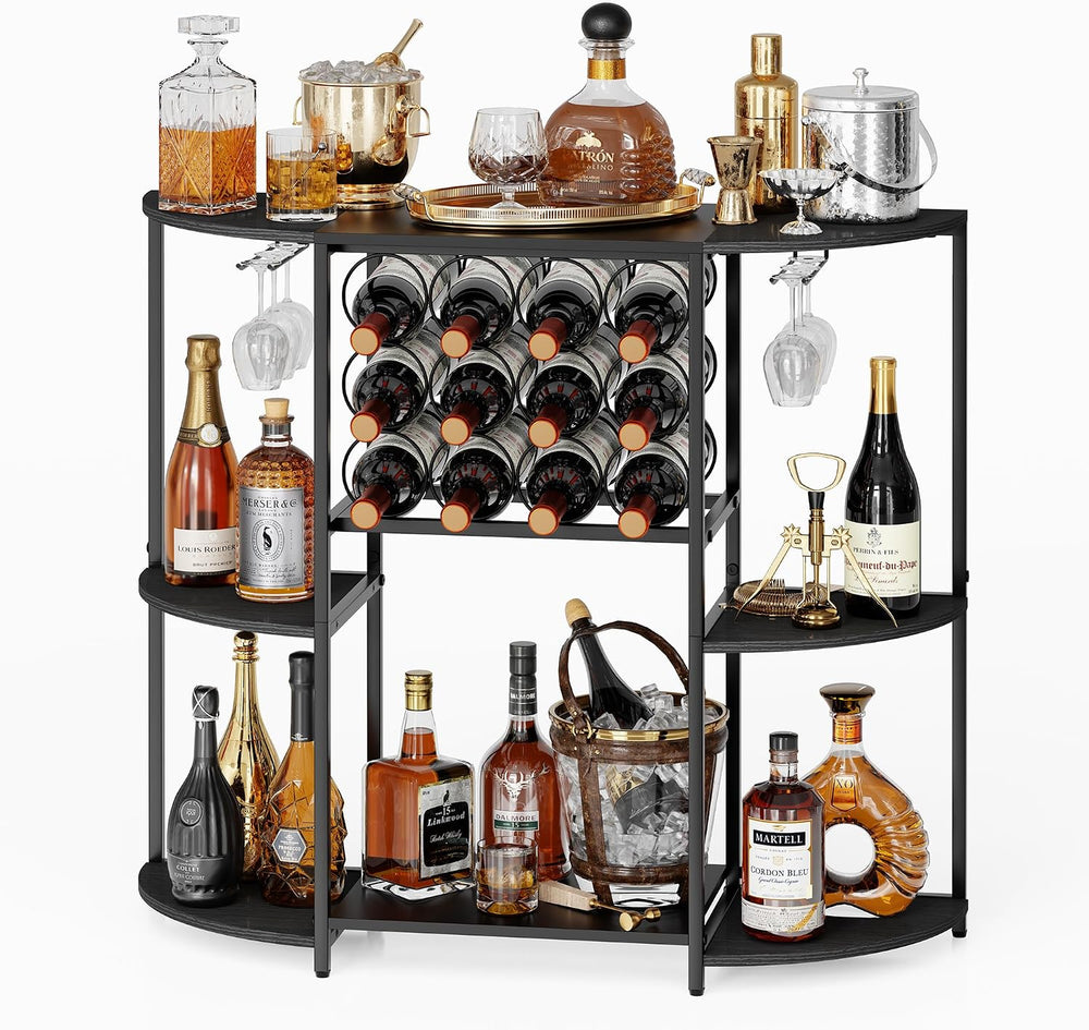 JKsmart Home Bar Cabinet with 12 Bottle Wine Rack, 3-Tier Liquor Cabinet with...