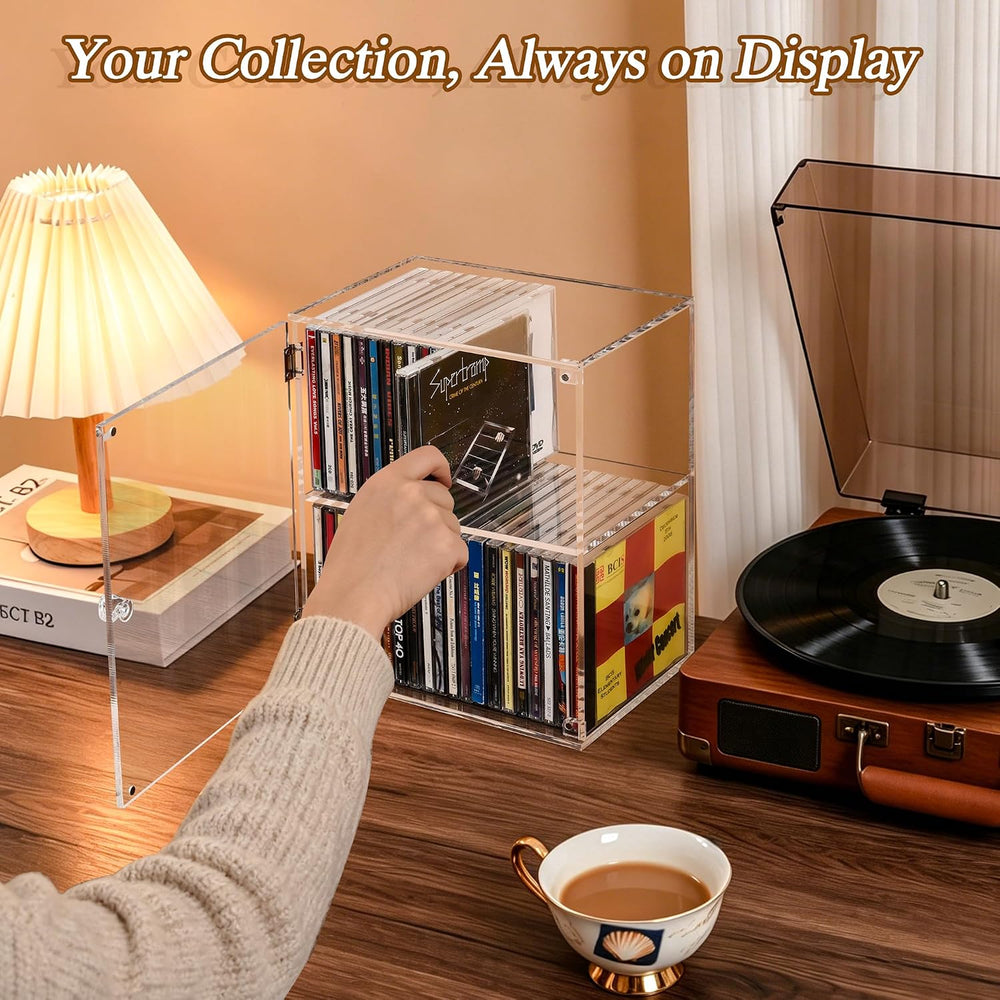 CELSOL 2-Tier Clear Acrylic CD Storage Box with Magnetic Door, Dust-Proof Sea...