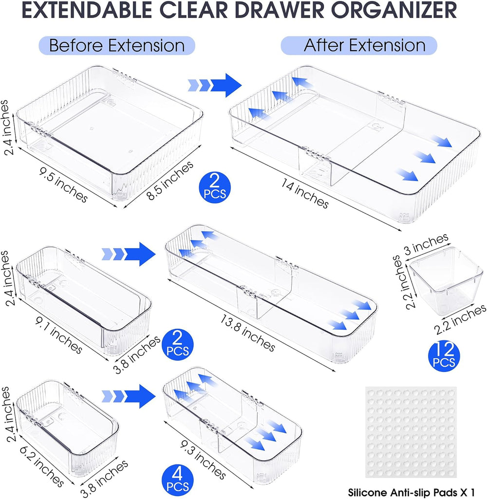 Aneco 20Pcs Extendable Drawer Organizer 4-Size Expandable Drawer Organizer