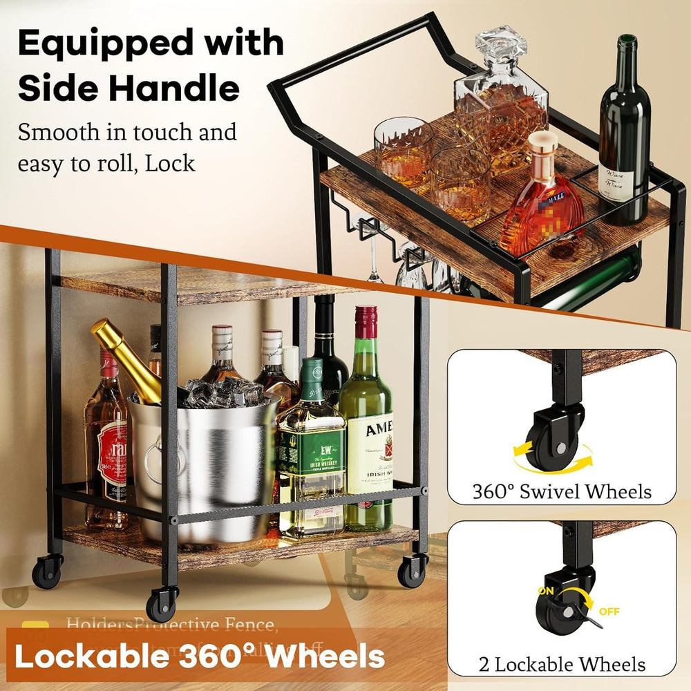 LOTEYIKE 3 Tier Bar Cart, Mini Liquor Utility Cart for Wine Beverage Dinner P...