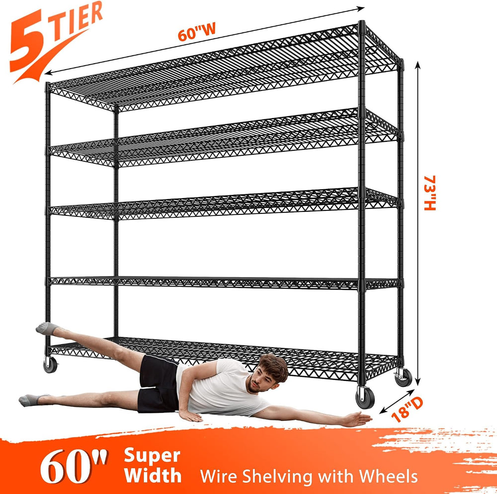REIBII Storage Shelves 3200 LBS Capacity Wire Shelving with Wheels Heavy Duty...