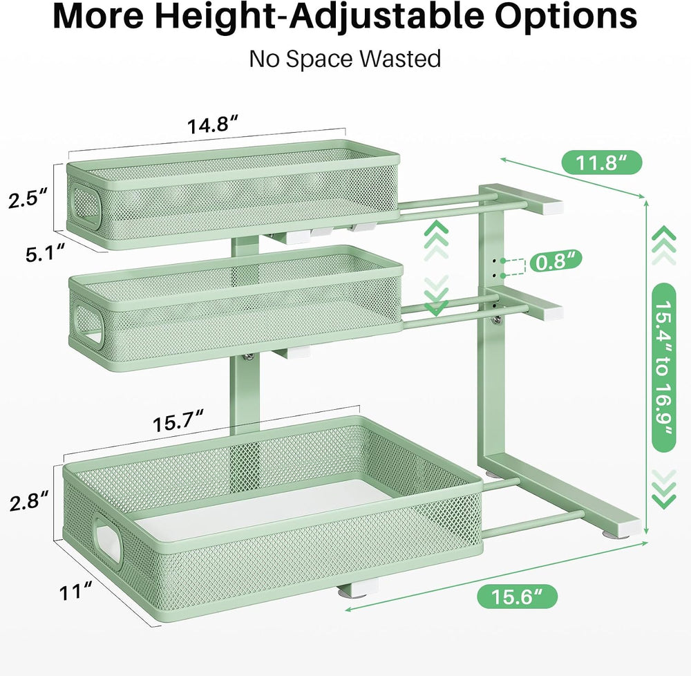 Kitstorack Under Sink Organizer, 1-Pack 3-Tier Height Adjustable Thickened Me...