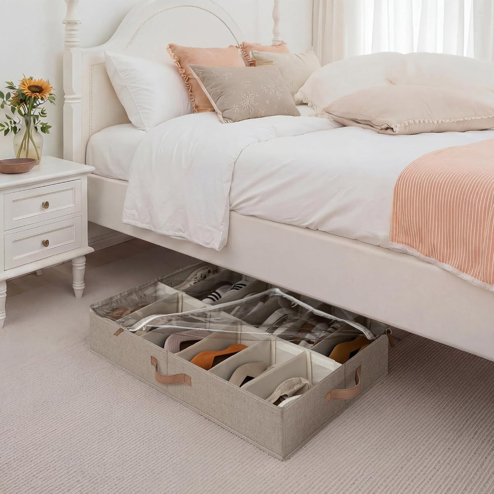 StorageWorks 2-Pack 24-Pair Under bed Shoe Storage Organizer, Taupe