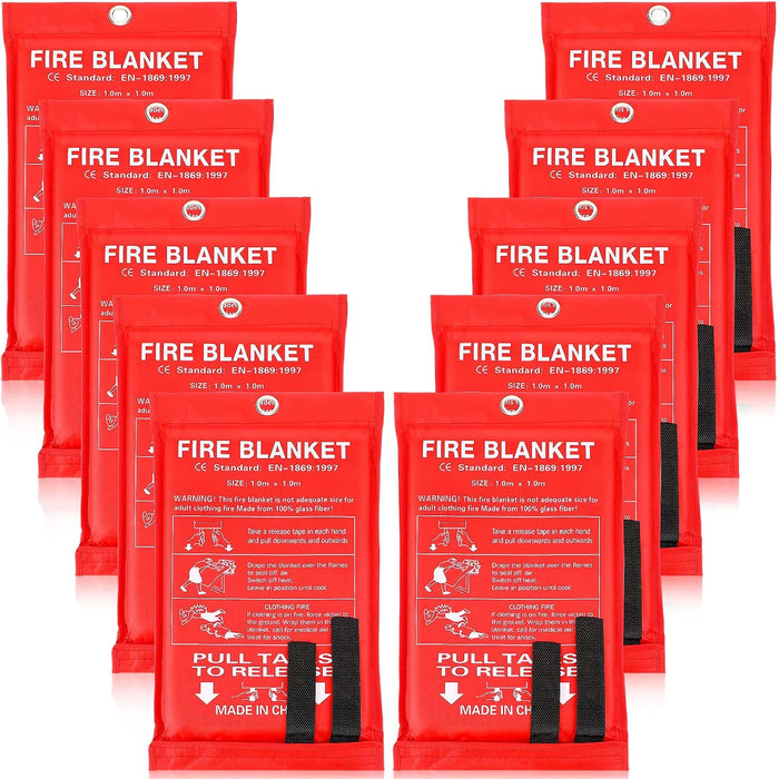 Macarrie 10 Pack 39" X 39" Fire Blanket Emergency for Home Kitchen, Red