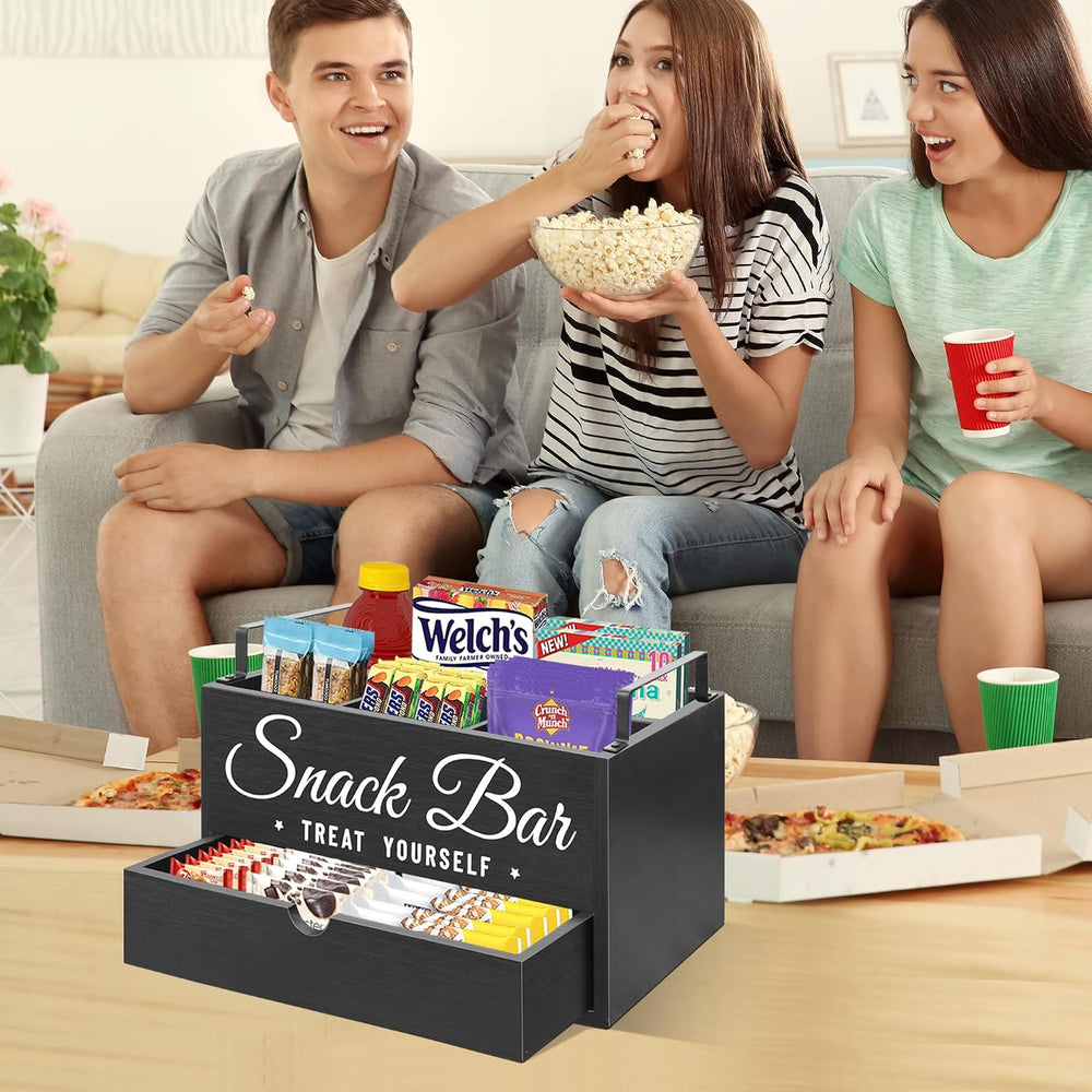 Snack Organizer for Countertop, Wood Pantry Storage Bins with Handles, Snack ...
