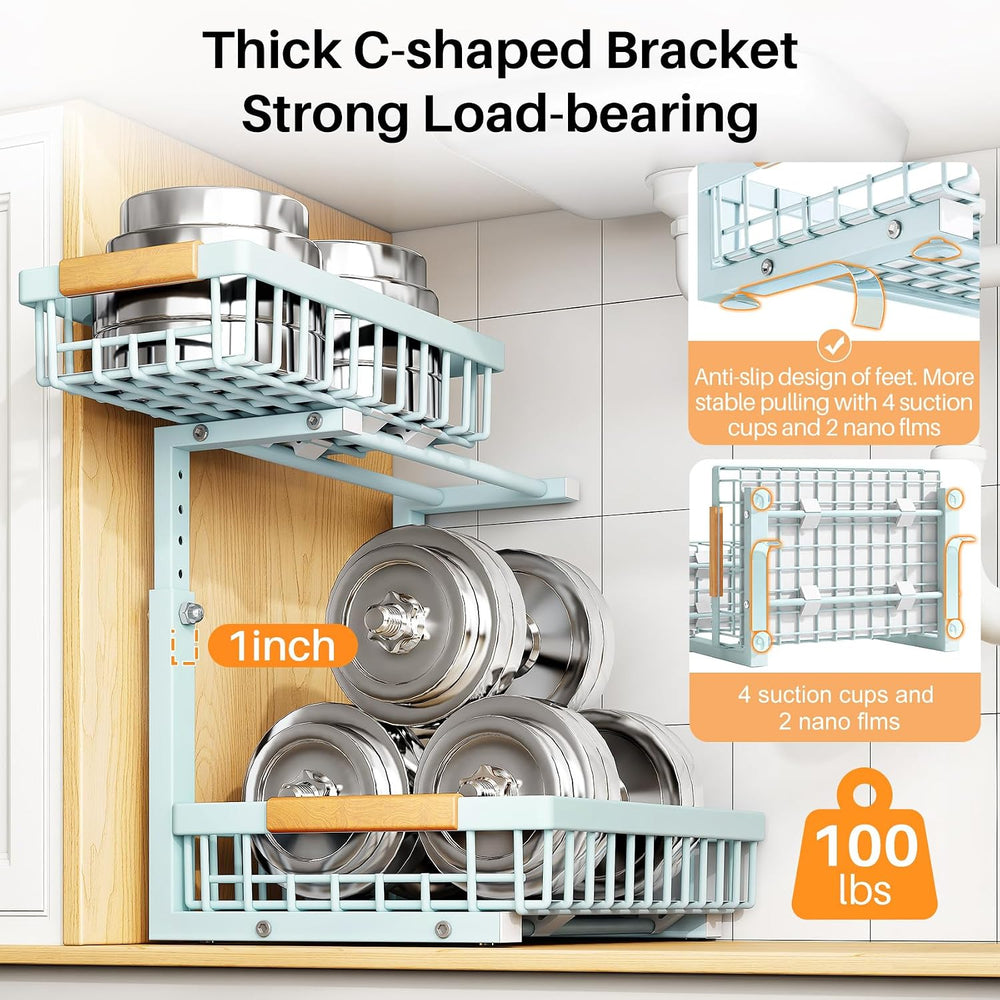 PXRACK Under Sink Organizer, Adjustable Height, 2 Tier Pull Out Under Cabinet...