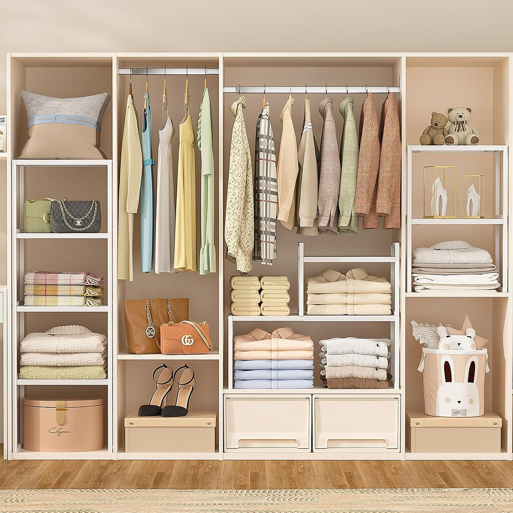 ThreeHio 2 Pack Stackable Closet Organizers and Storage Shelves, Expandable M...