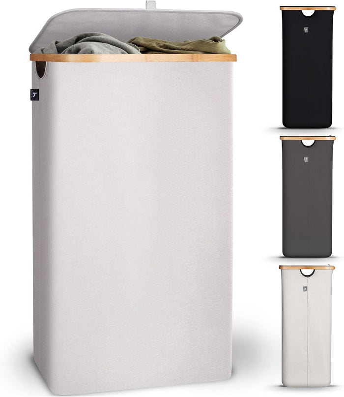 HENNEZ Laundry Hamper With Lid - 100L - Thick Fabric 220gsm - Dirty Clothes Hamper with Lid and Removable Bags - Tall Laundry Basket With Lid