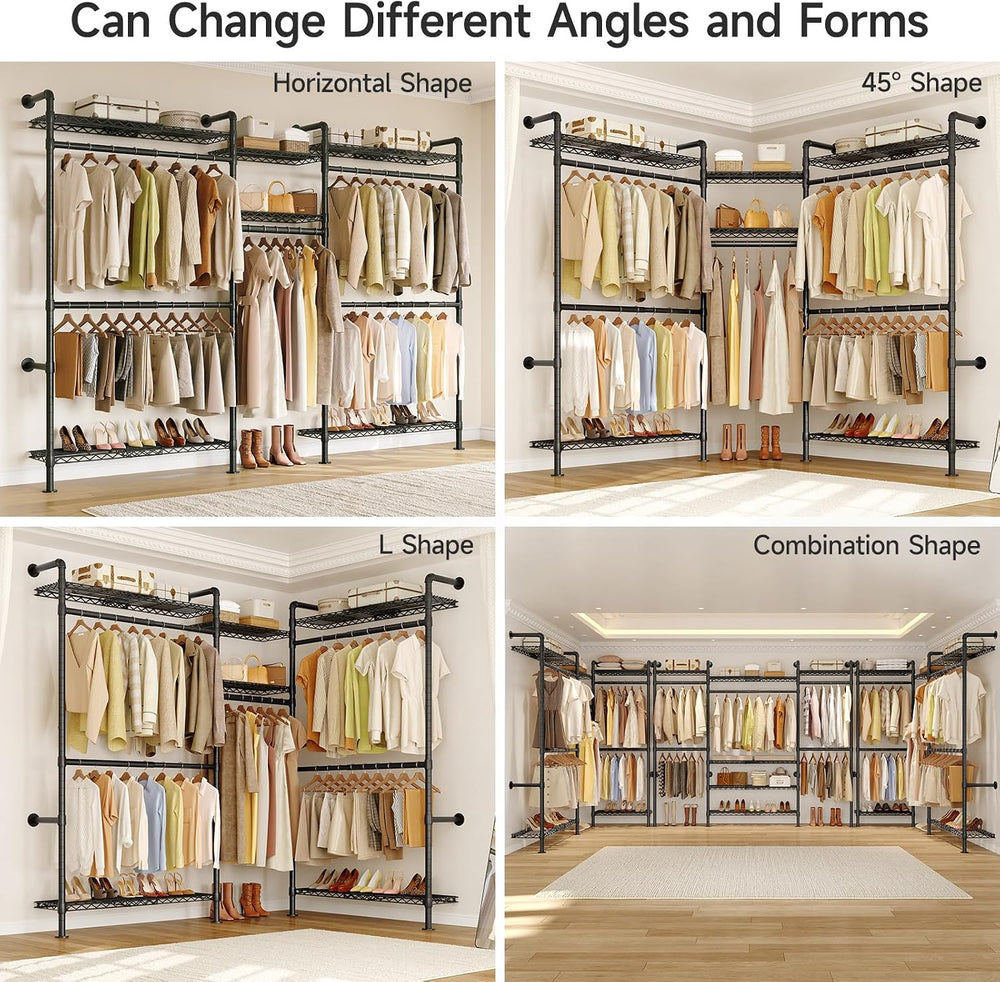 ONBRILL H3 Plus Expandable Wall Mounted Closet System Clothes Rack Black
