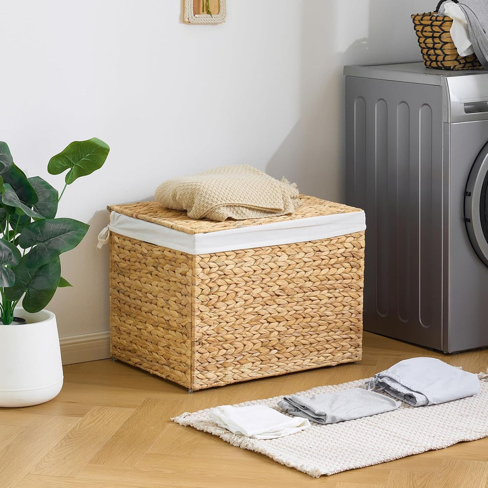 Water Hyacinth Storage Basket with Lid, 31.7 Gallon (120L) Wicker Shelf Baske...