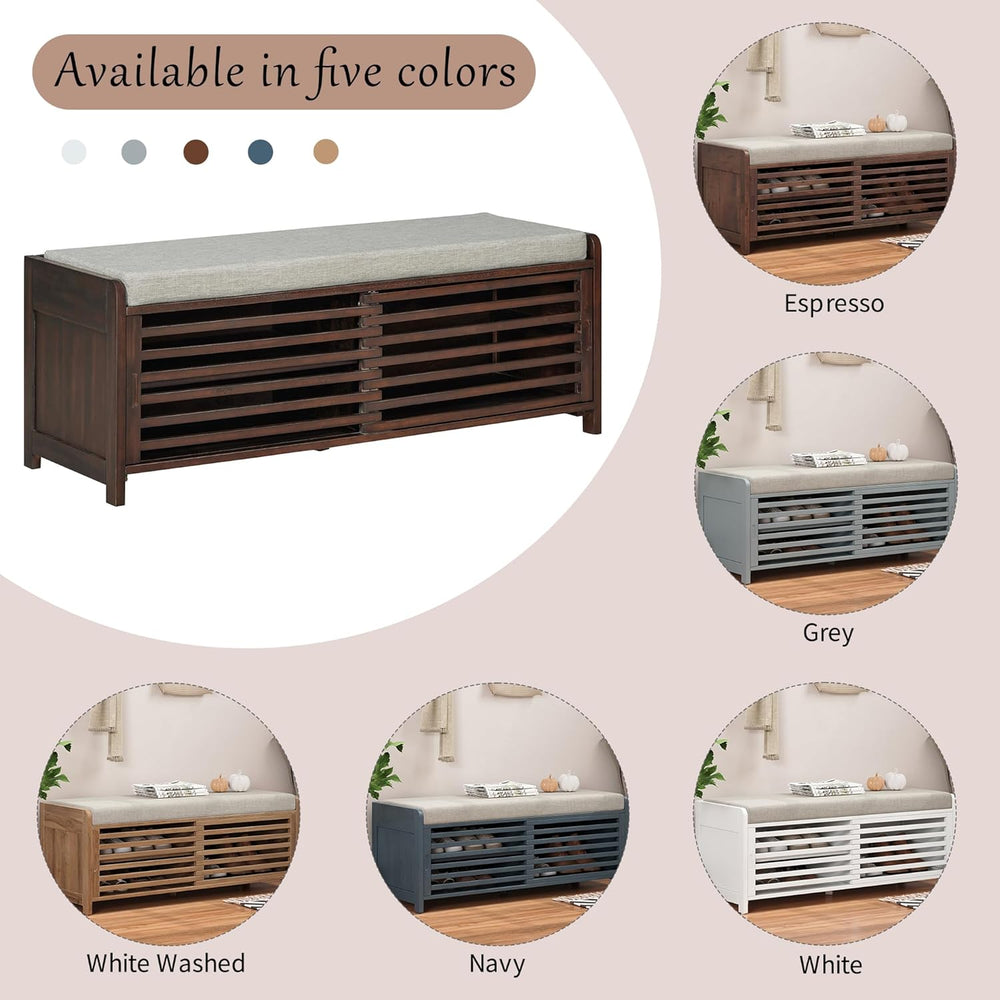 SOFTSEA 43.3" Shoe Storage Bench with Cushion, 2-Tier Entryway Bench wit...