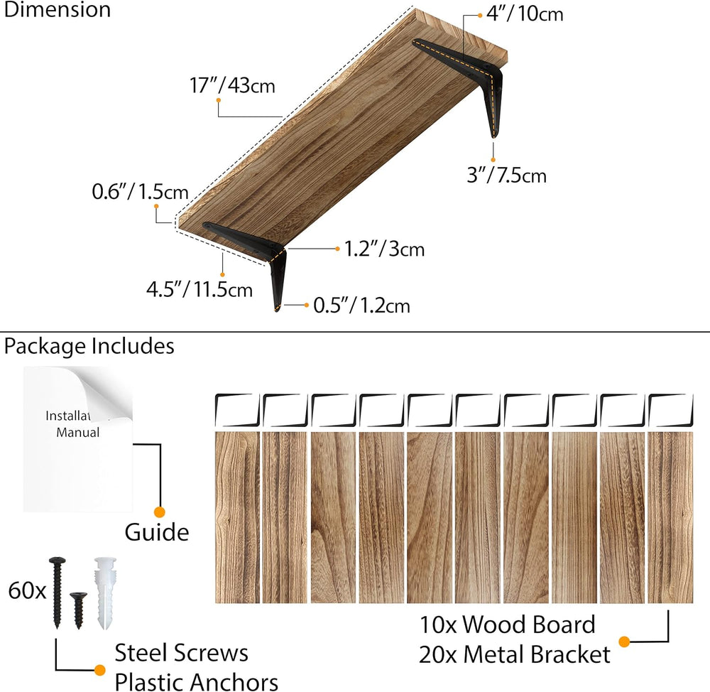 Wallniture Arras Wood Floating Shelves for Wall Storage, Small Bookshelf, Han...