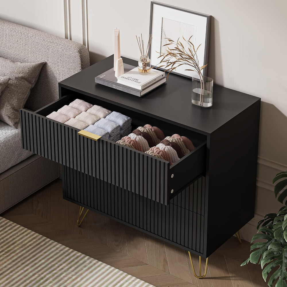 MAISONARIA Black 3 Drawer Dresser for Bedroom, Modern Closet Dressers Chest o...