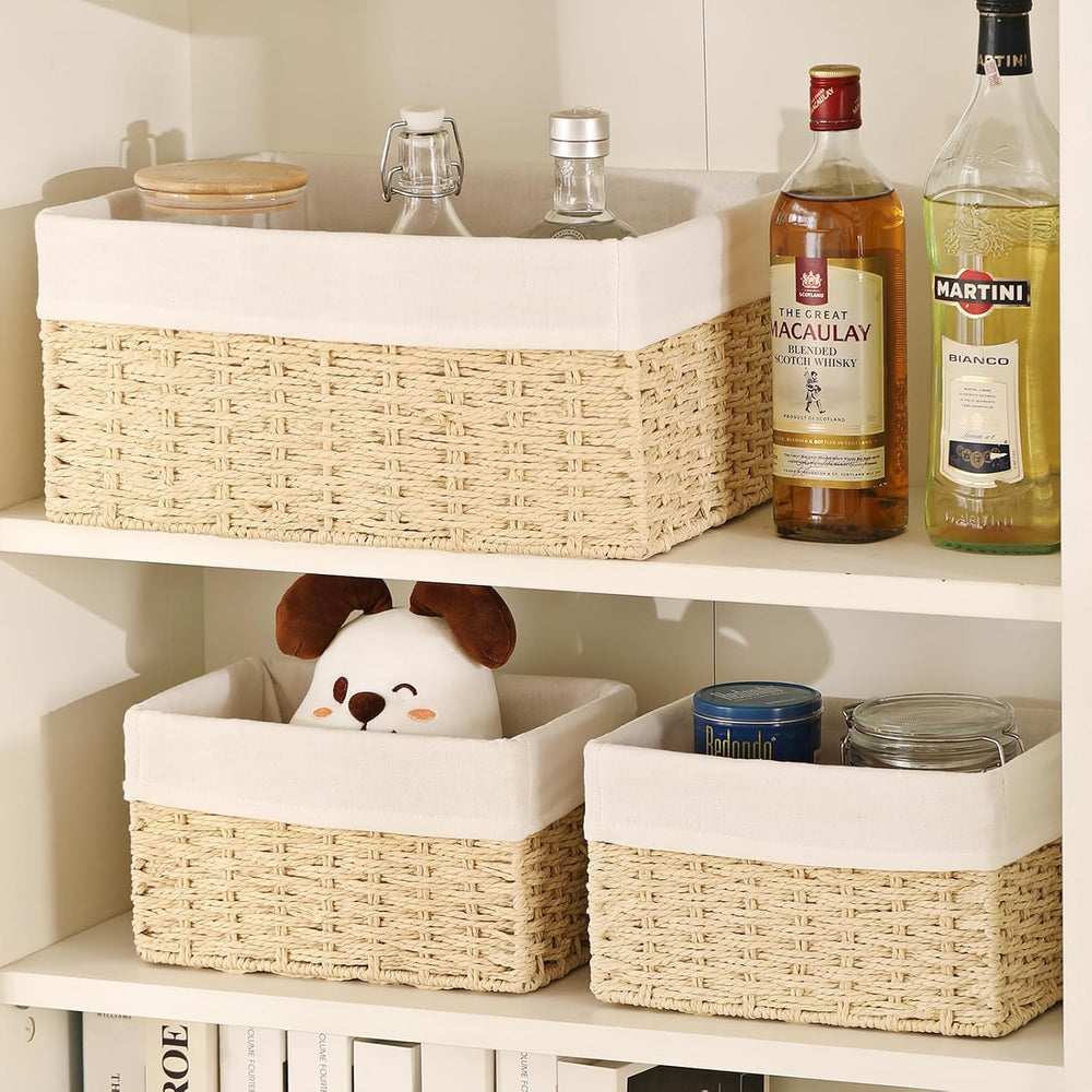 Vagusicc Wicker Basket, Set of 3 Hand-woven Storage Baskets for Organizing, D...