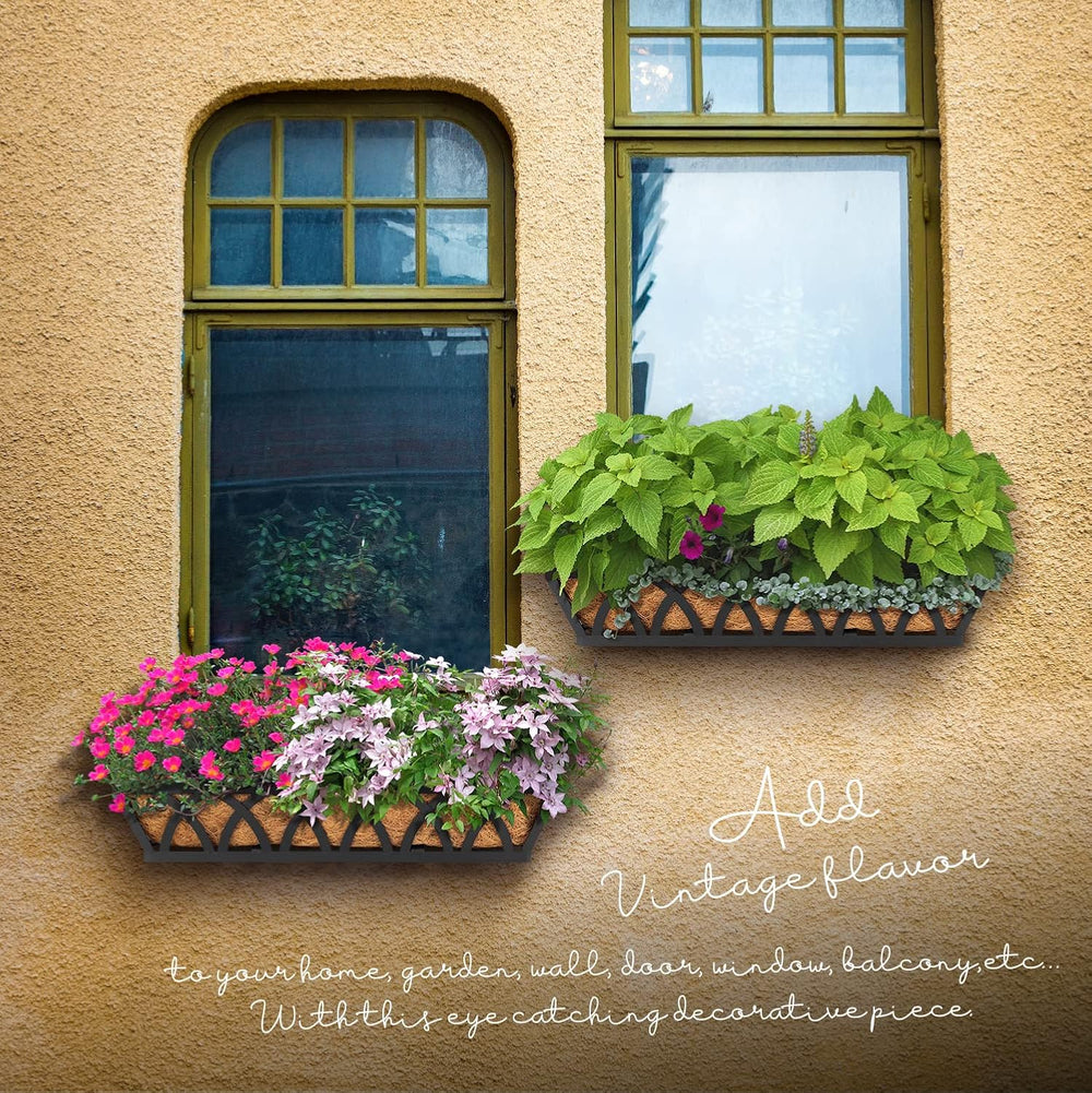 24" Hanging Window Box Basket w/Coco Liner, Black, 4-Pack