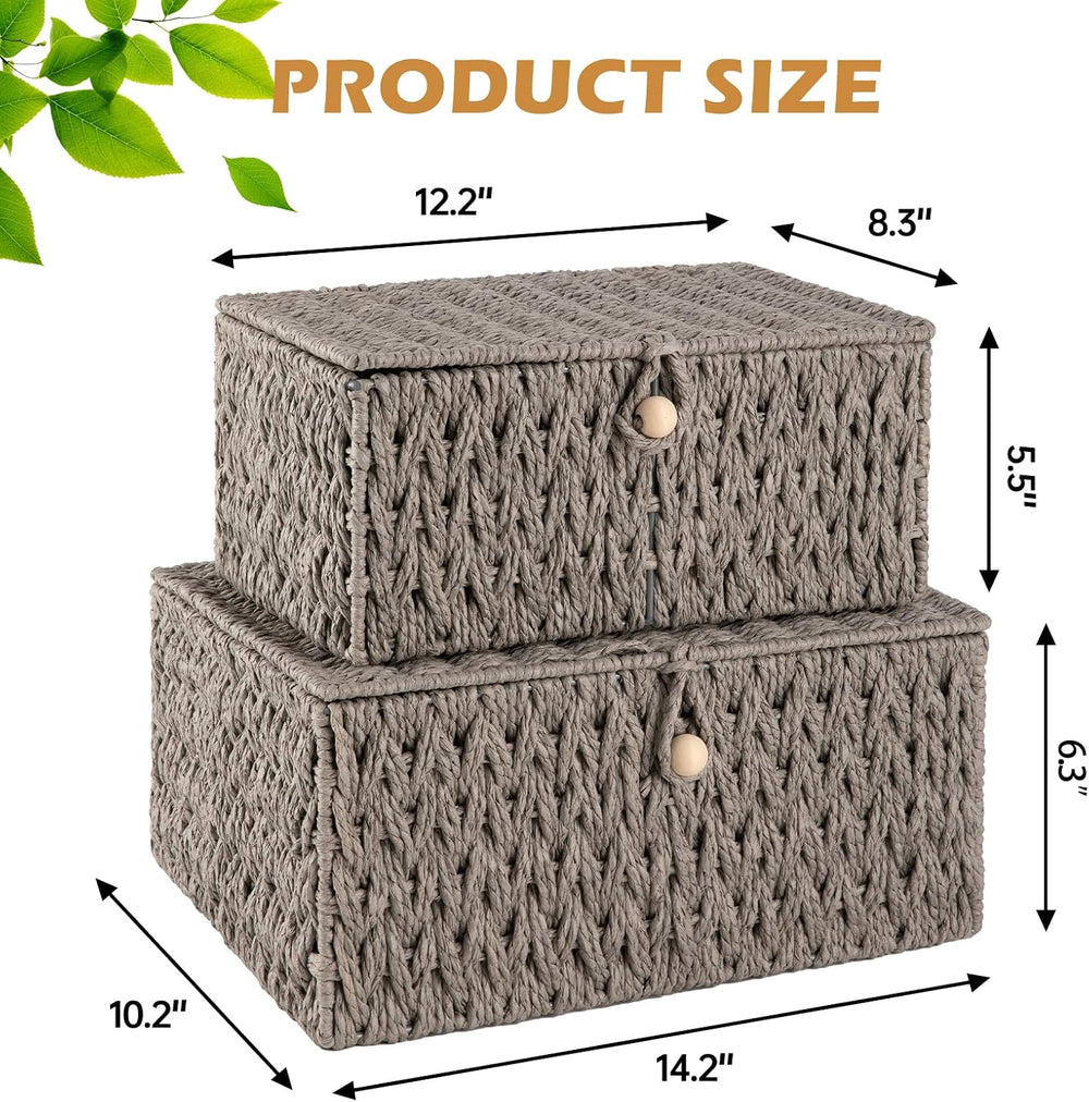 OIAHOMY Wicker Storage Basket with Lid & Lock, Lidded Storage Bins, Decor...