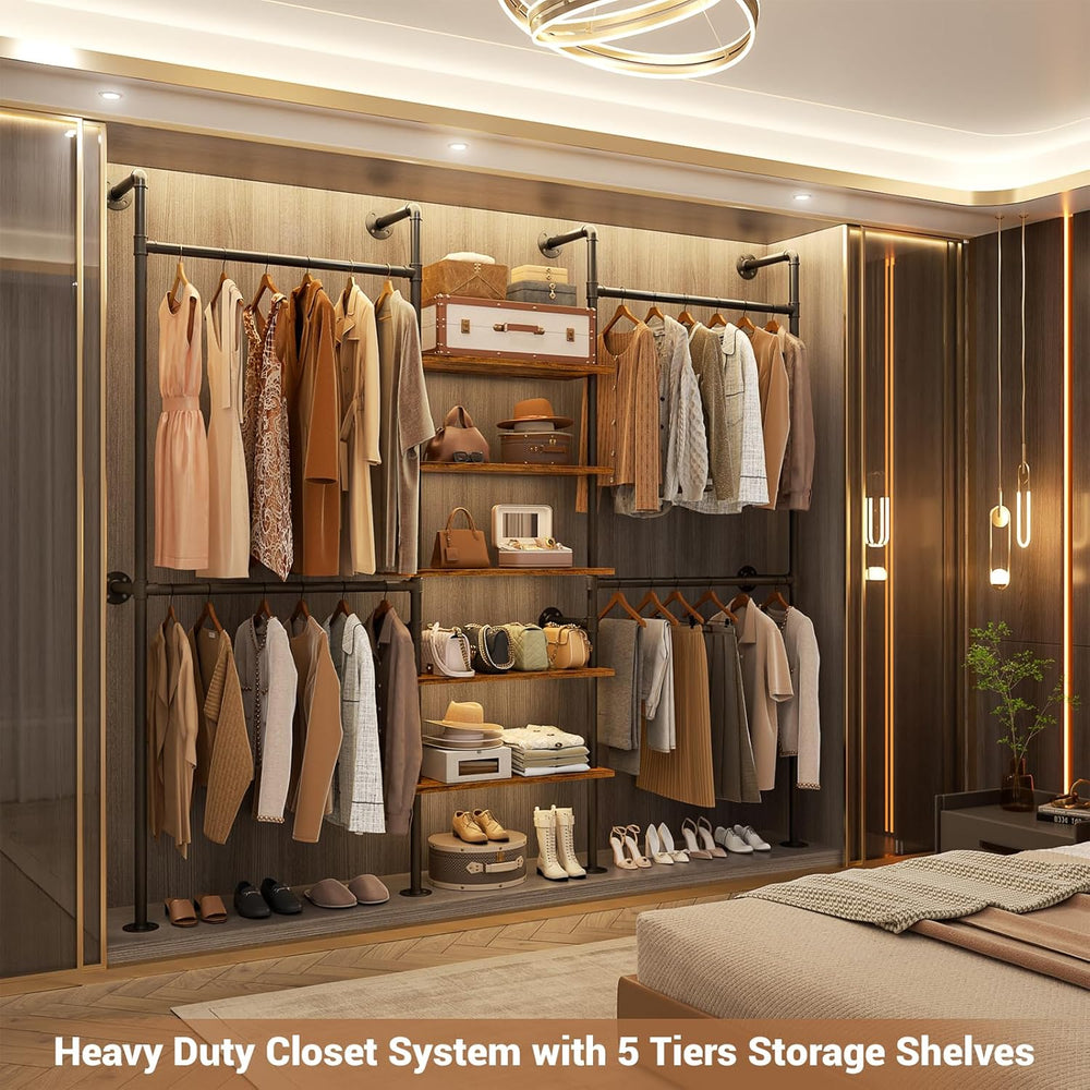 Aheaplus Industrial Pipe Clothing Rack, 6.42FT Closet Organizer System