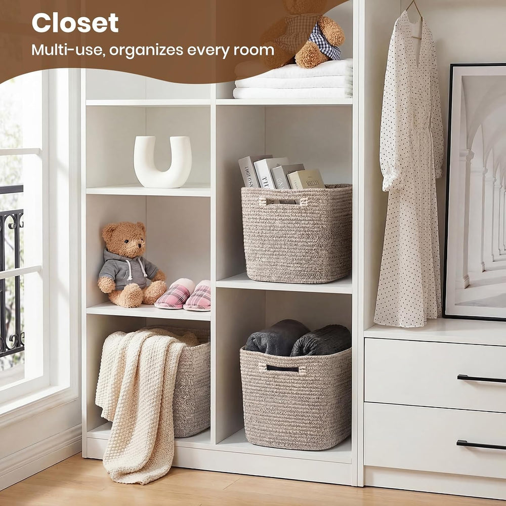 Storage Baskets for Organizing, 14 x 10 x 9” Closet Shelf Woven Baskets, Squa...