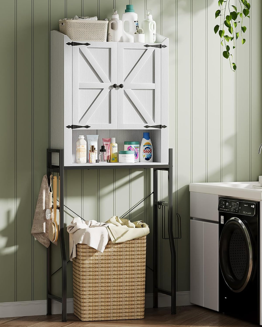 Over The Toilet Storage Cabinet with 2-Door & Metal Stand, White