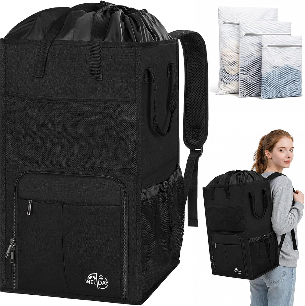 Large Laundry Backpack Bag with 3 Sizes Mesh Wash Bags Total 170L
