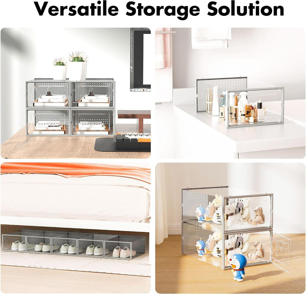 Foluck Shoe Storage Box, 15 Pack Clear Plastic Stackable Organizer for Closet...