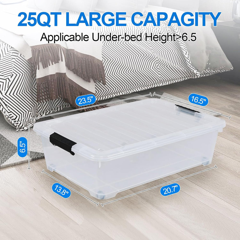 Xyskin 25 Qt Underbed Storage Bins with Wheels, 4-Pack Under Bed Container