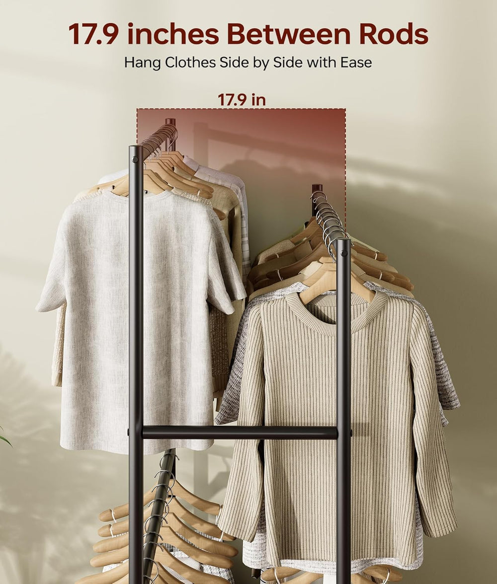 Clothes Rack - 36.2" x 21.3" x 72", 4-Bar Double Rod Rolling M...