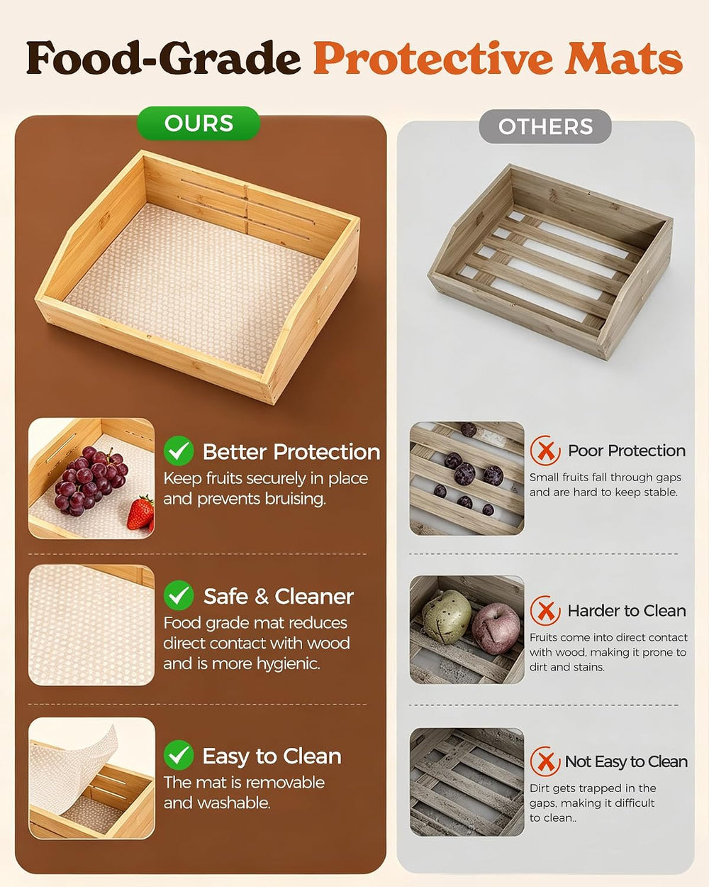 3-Tier Bamboo Fruit Basket with 2 Banana Holders