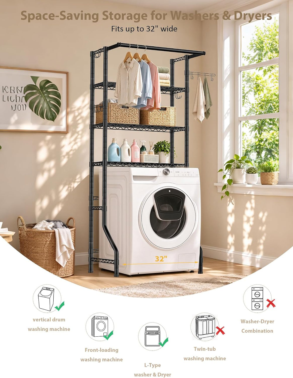 Over Washer and Dryer Shelves, 3 Tiers Heavy Duty Laundry Room Shelf