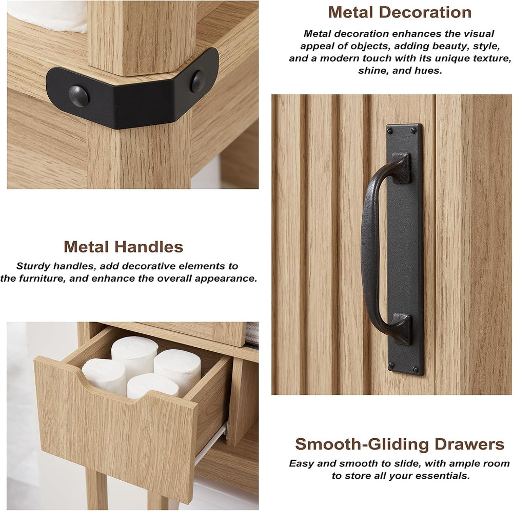 Wooden Over The Toilet Storage Cabinet with Sliding Barn Door