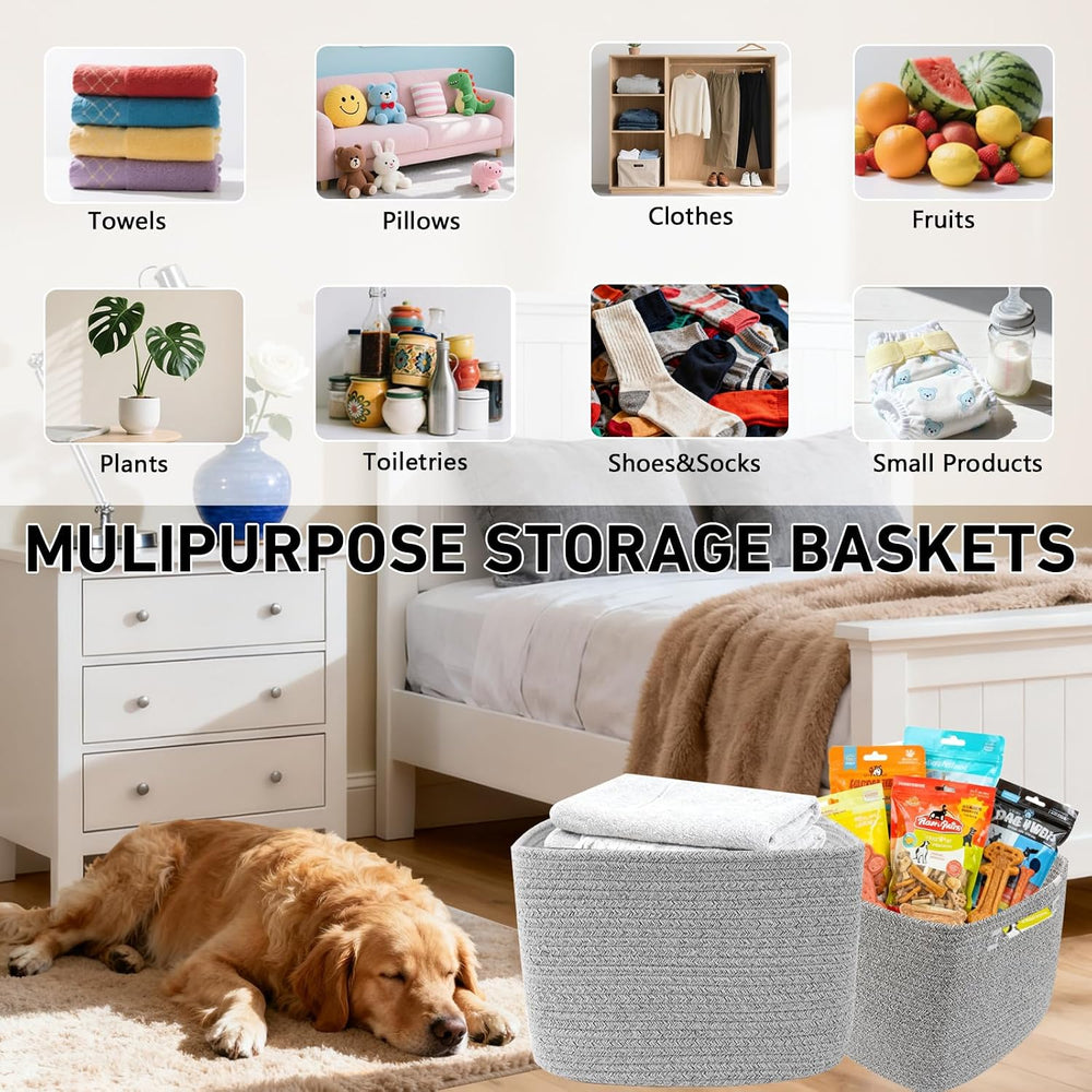 3 Pack Woven Baskets,Storage Baskets for Shelves with Handles