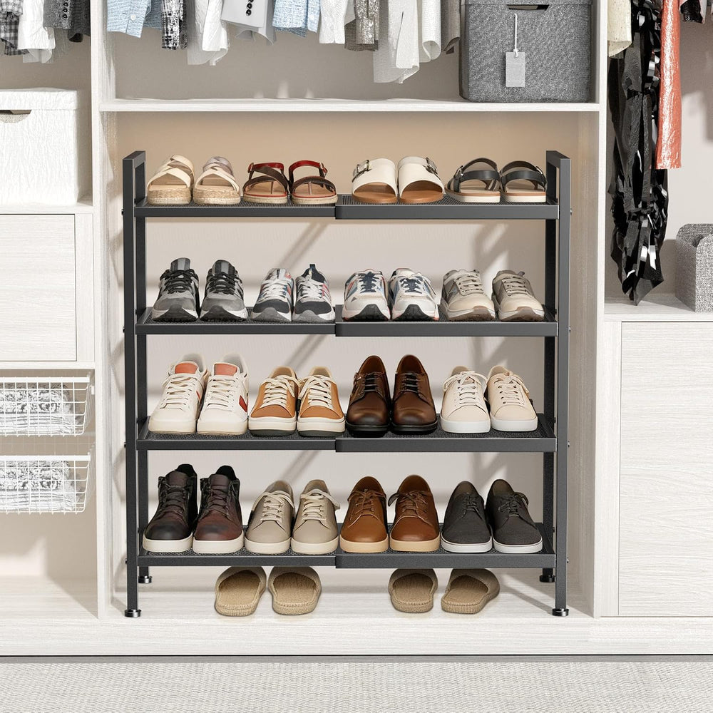 Expandable Shoe Rack for Closet, Entryway, Shoe Storage, 4-Tier, Black