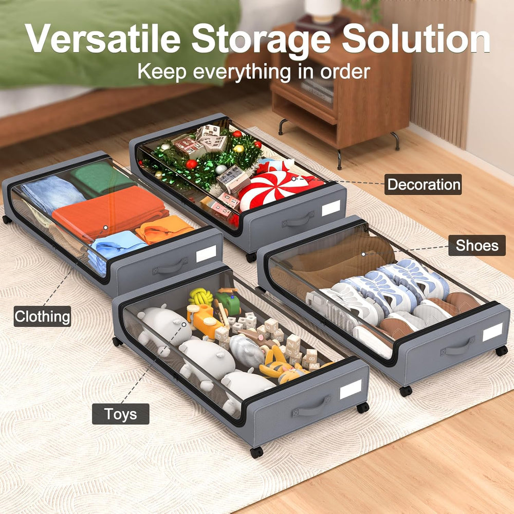 GoMaihe Under Bed Storage with Wheels 48L Grey 4-Pack