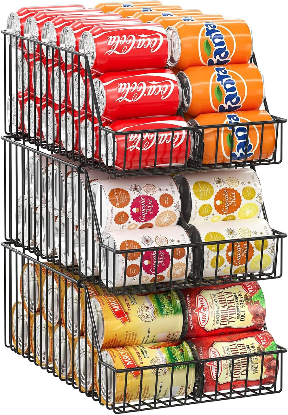 3 Pack Can Storage Organizer For Pantry,Stackble Widen Can Holder Rack With 3...