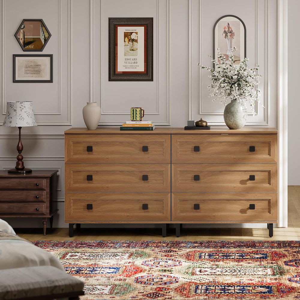 FENSULN Modern Drawer Dresser for Bedroom with 6 Drawers, 2 in 1 Chest of Dra...