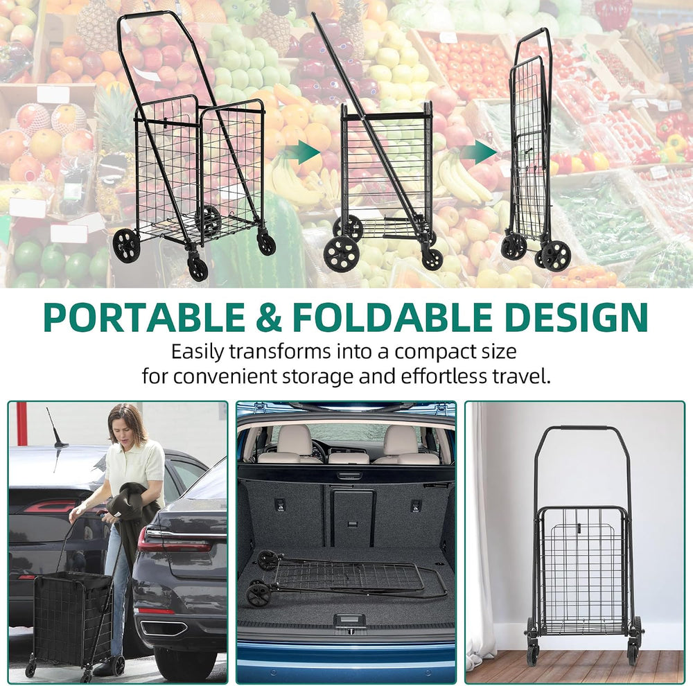 YITAHOME Folding Shopping Cart with Liner, Foldable Grocery Cart
